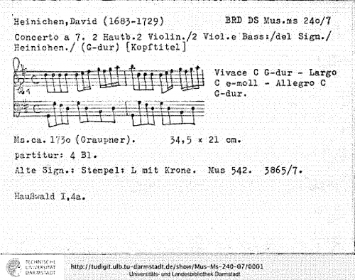 Heinichen - Concerto in G major, SeiH 214 - Score