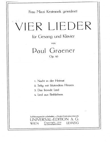 Graener - 4 Lieder - Score
