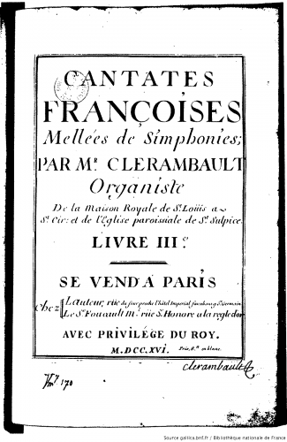Clérambault - Cantates françoises, Livre IIIe - Score