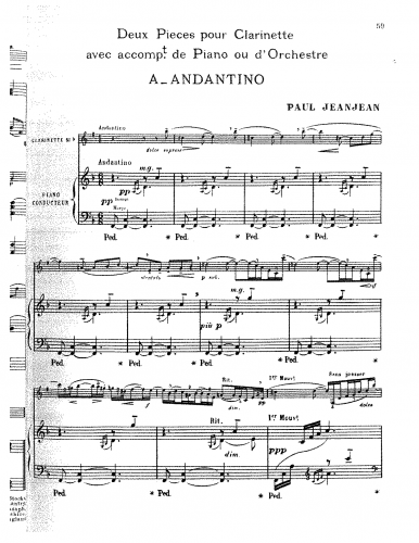 Jeanjean - Deux pieces pour clarinette - 1. Andantino