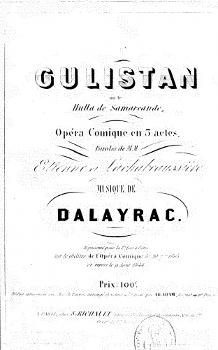Dalayrac - Gulistan, ou Le hulla de Samarcande - Vocal Score - Score