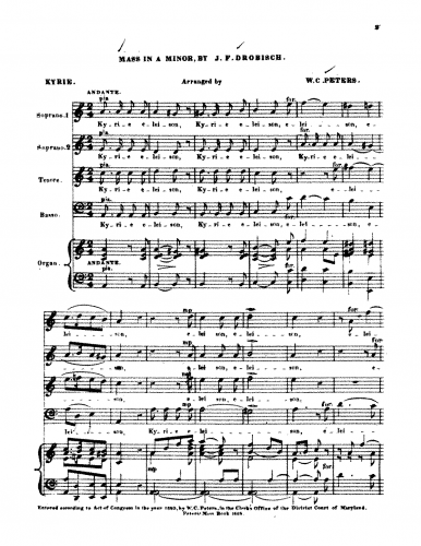 Drobisch - Mass in A minor - I. Kyrie For Mixed Chorus and Organ (Peters) - Score