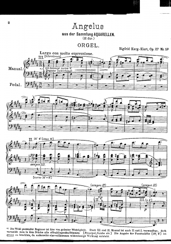 Karg-Elert - 5 Aquarellen, Op. 27 - For Organ (Composer?) - 5. Angelus