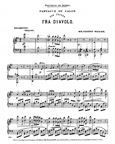 Wallace - Fantasie de salon sur l'opera Fra Diavolo - Piano Score - Score