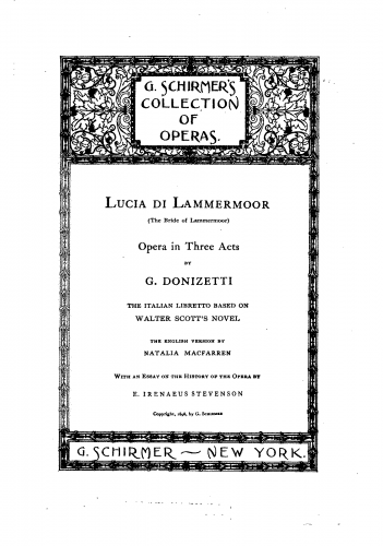 Donizetti - Lucia di Lammermoor - Vocal Score