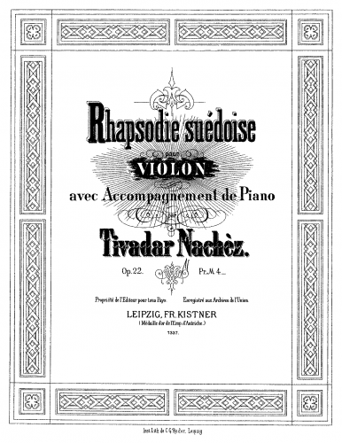 Nachéz - Rhapsodie suédoise, Op. 22 - Scores and Parts
