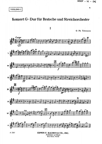 Telemann - Konzert G-dur für Viola und Streichorchester mit Basso continuo