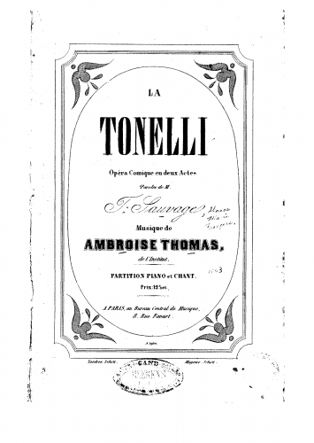 Thomas - La Tonelli - Vocal Score - Score