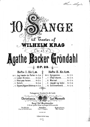 Backer-Grøndahl - 10 Songs, Op. 29 - Score