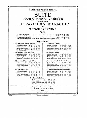 Tcherepnin - Le Pavillon d'Armide, Op. 29 - Arrangements and Transcritpions for Piano 4 hands (Steinberg)