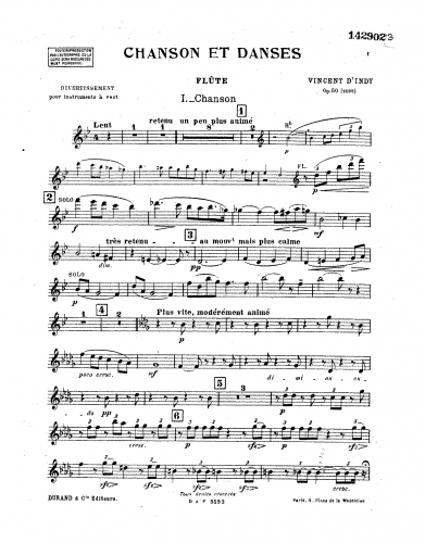 Indy - Chansons et danses, Op. 50 - Scores and Parts