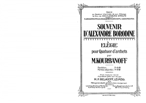 Kourbanoff - Souvenir d'Alexandre Borodine - Scores - Score