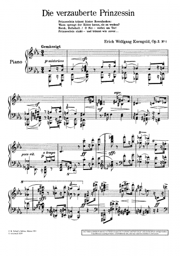 Korngold - Märchenbilder, Op. 3 - Piano Score - Score