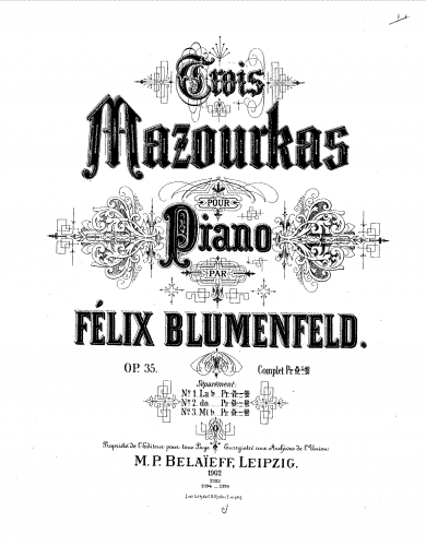 Blumenfeld - Three Mazurkas, Op. 35 - Score