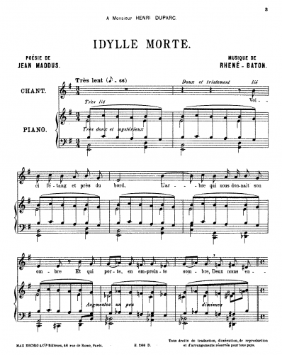 Rhené-Baton - Idylle morte - Score