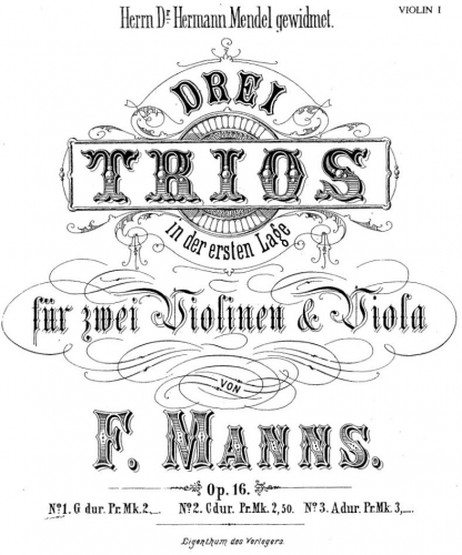 Manns - 3 Trios in der ersten Lage, Op. 16 - No. 1 in G major - Complete Parts