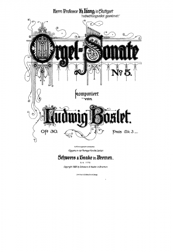 Boslet - Organ Sonata No. 5, Op. 30 - Full Score