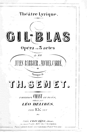 Semet - Gil-Blas - Vocal Score - Score