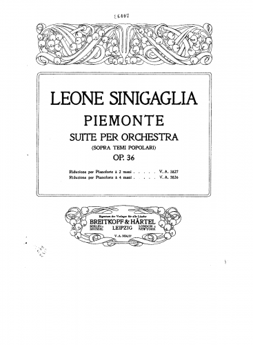 Sinigaglia - Piemonte, Op. 36 - For Piano 4 Hands (Unknown) - Score