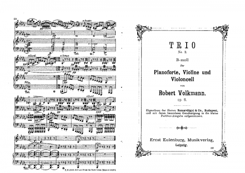 Volkmann - Piano Trio No. 2 - Scores - Score