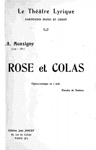 Monsigny - Rose et Colas - Vocal Score - Score