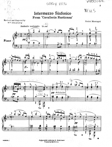 Mascagni - Cavalleria rusticana - Intermezzo (No. 7) For Piano solo (Scharfenberg) - Score