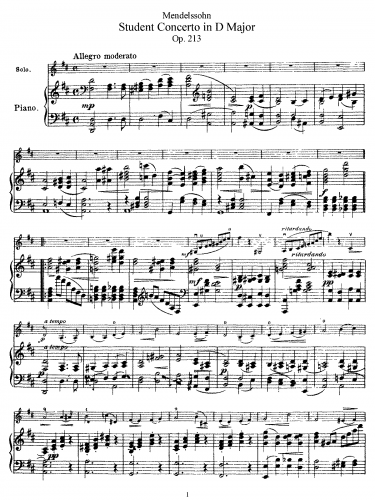 Mendelssohn - Student Cello Concerto, Op. 213 - For Violin and Piano