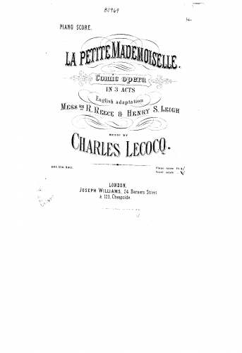Lecocq - La petite mademoiselle - Complete Opera For Piano solo (Unknown) - Score