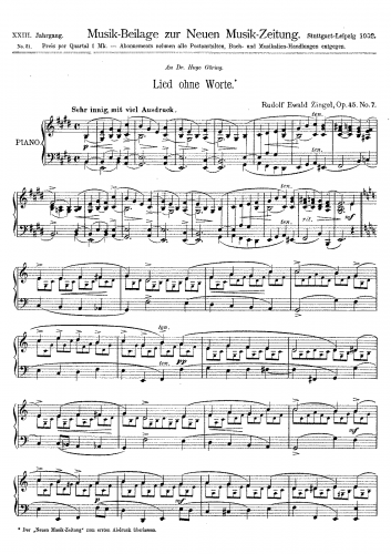 Zingel - Piano Pieces, Op. 45 - No. 7 - Lied ohne Worte