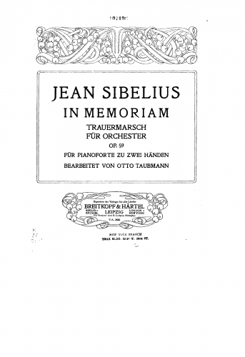 Sibelius - In memoriam, Op. 59 - For Piano Solo (Taubmann) - Score