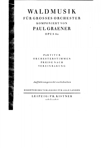 Graener - Waldmusik, Op. 60 - Full Score - Score