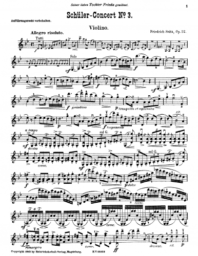 Seitz - Student Concerto No. 3 for Violin and Piano, Op. 12 - Scores and Parts - Violin Part