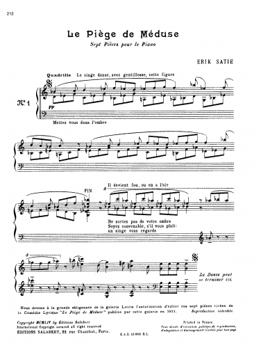 Satie - Le piège de Méduse - Piano Score - Score