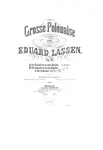 Lassen - Grosse polonaise, Op. 63 - For Orchestra (Composer) - Full Score