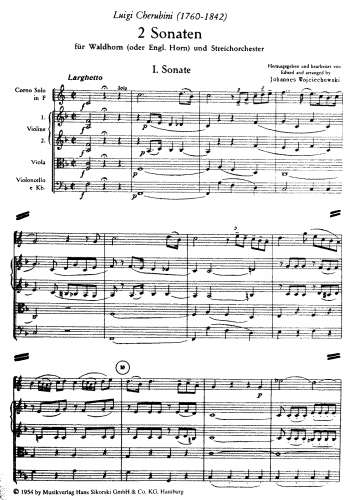 Cherubini - 2 Sonatas for Horn and Strings - Scores and Parts - Score