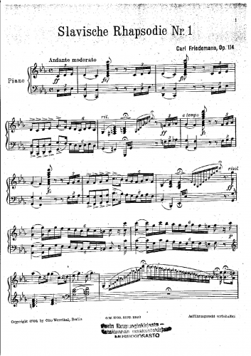 Friedemann - Slavische Rhapsodie No. 1, Op. 114 - Score