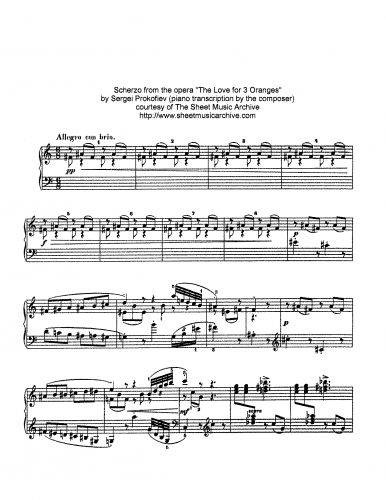 Prokofiev - The Love for Three Oranges (opera) - Scherzo (Act III) For Piano solo (Prokofiev) - Score