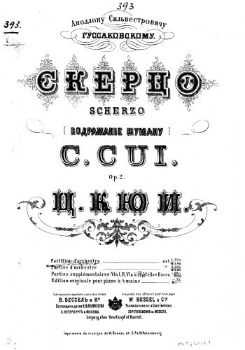 Cui - Scherzo (à la Schumann) - For Orchestra (Cui) - Score