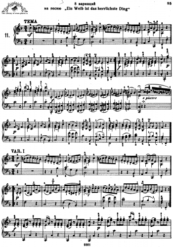 Mozart - 8 Variations on "Ein Weib ist das herrlichste Ding" - Piano Score - Score