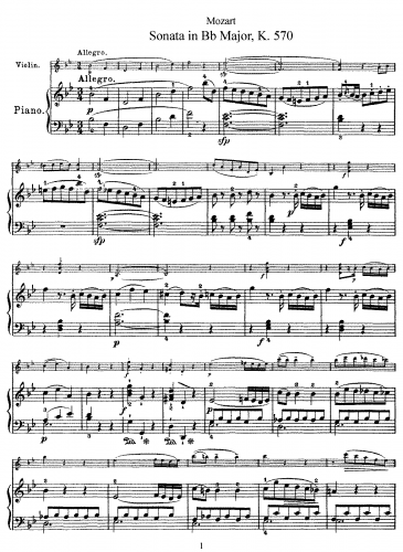 Mozart - Piano Sonata No. 17 - For Violin and Piano - Score