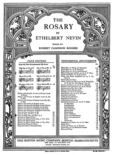 Nevin - The Rosary - For Violin or Cello and Piano (Strube) - Piano Score and Violin part