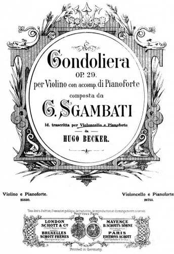 Sgambati - La Gondoliera - For Cello and Piano (Becker) - Piano Score and Cello Part