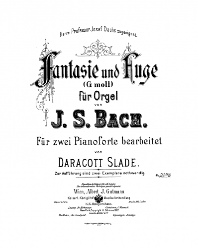 Bach - Prelude (Fantasia) and Fugue in G minor, BWV 542 ("Great") - For 2 Pianos (Slade) - Score
