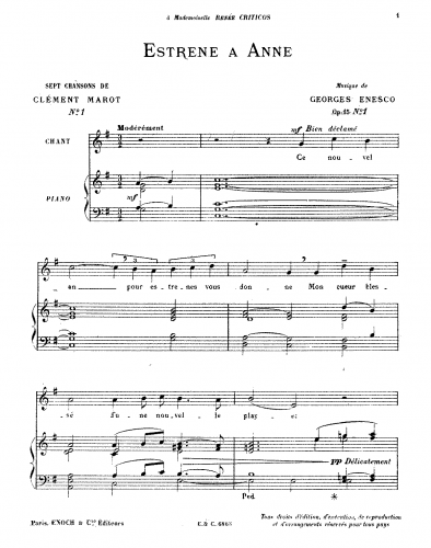 Enescu - 7 Chansons de Clément Marot, Op. 15 - Score