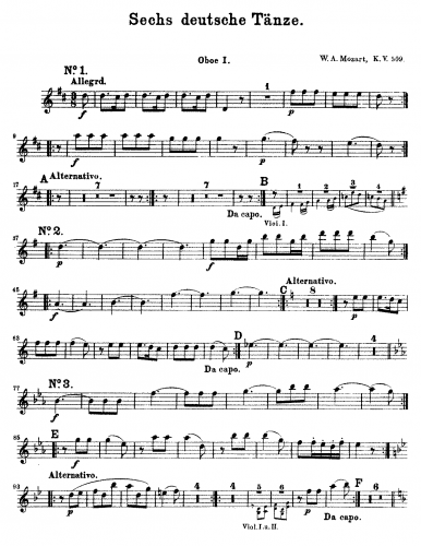 Mozart - 6 German Dances, K.509 - Oboe 1
