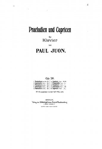 Juon - Praeludien und Capricen, Op. 26 - Score