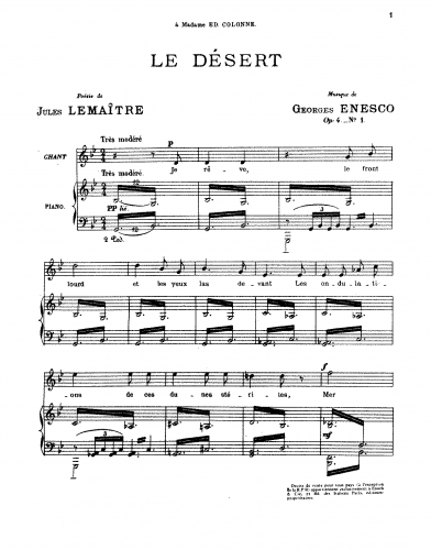 Enescu - 3 Mélodies, Op. 4 - Score