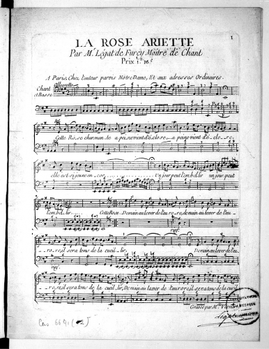 Légat de Furcy - La rose - Vocal score (voice, continuo)