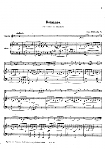 Böttcher - Romanze, Op. 72 - Piano Score