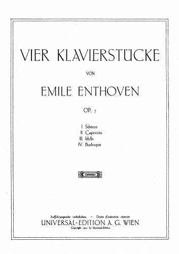 Enthoven - 4 Piano Pieces, Op. 7 - Score